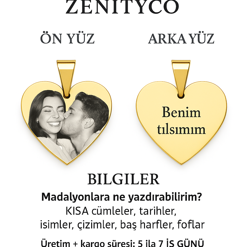 Kişiye Özel Kalp'li Lazer Çizim Kolye